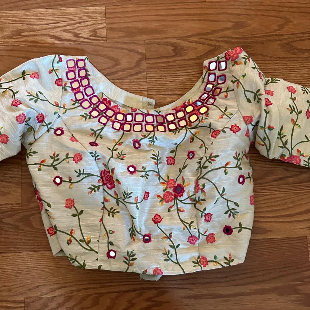 New real mirror work choli blouse lehenga silk embroidered saree Indian wear